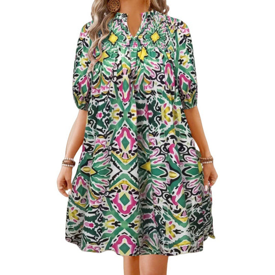 EB | Bohemian Women 's Fashion Bedrucktes Kleid mit V-Ausschnitt