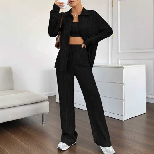 Damen Elegantes Set aus gestreifter Bluse und lockerer Hose EB