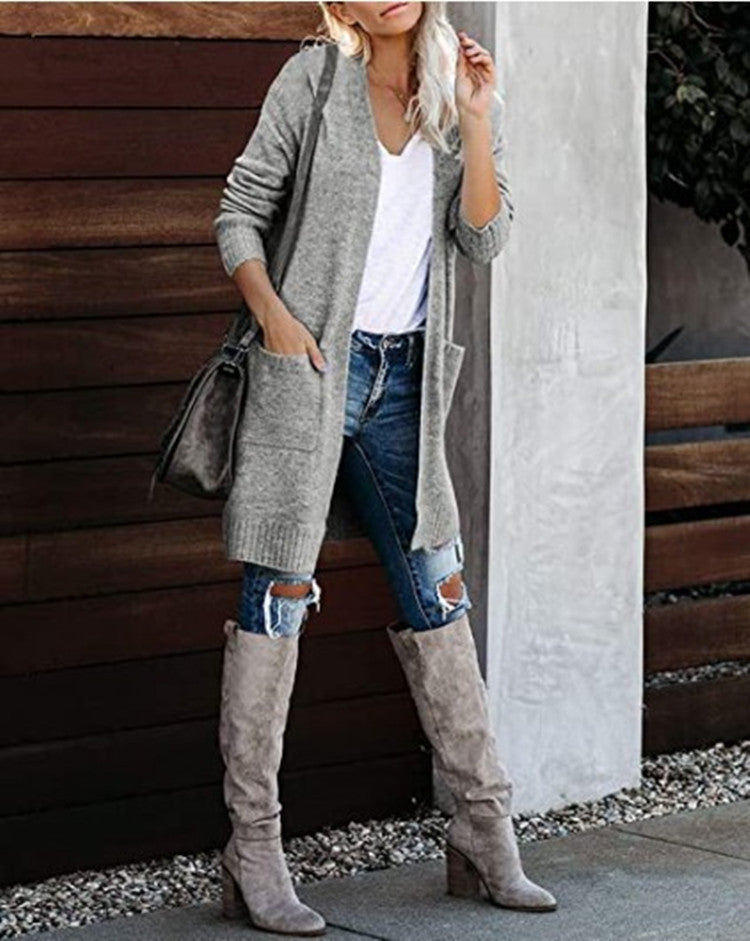 Damen Lange Strickjacke mit offenem Schnitt und lässigem Design EB