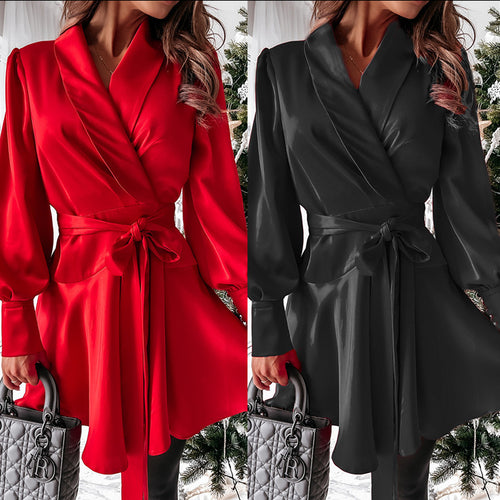 Damen Wickelkleid mit voluminösen Ärmeln und eleganter Taillierung EB