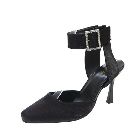 Damen elegante Pumps mit transparentem Riemchen und Glitter-Detail EB