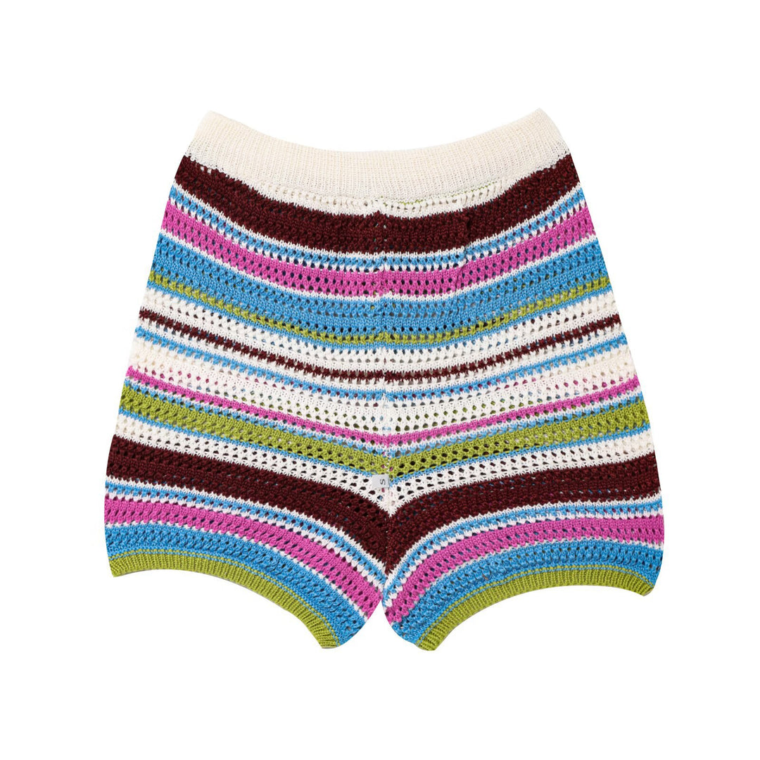 Damen luftige Strickshorts mit buntem Streifenmuster EB