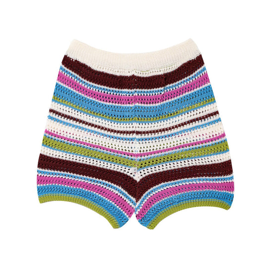 Damen luftige Strickshorts mit buntem Streifenmuster EB