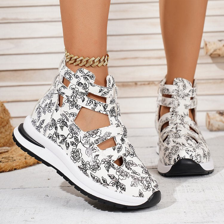 Damen Sportliche Sneaker mit floralem Design und atmungsaktiver Netzstruktur EB