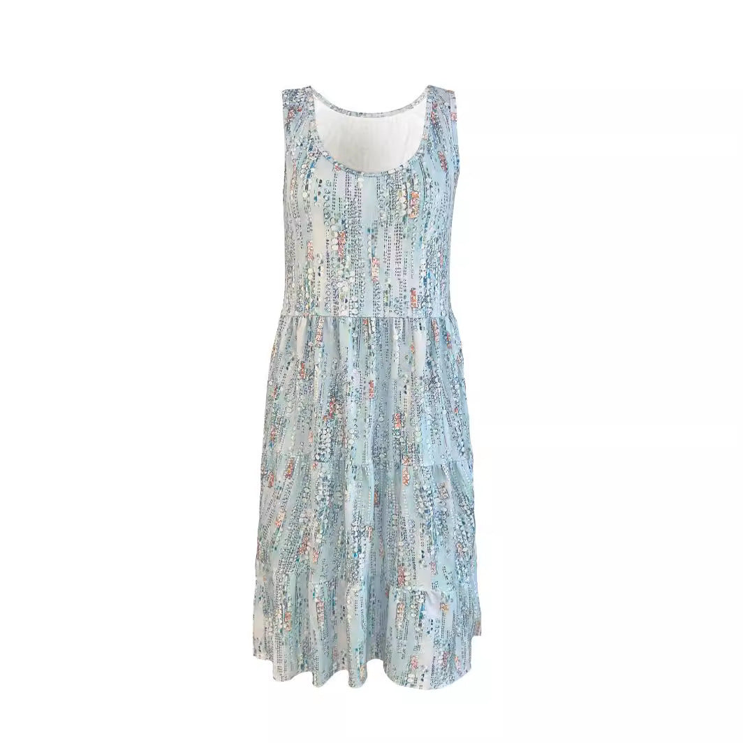 Damen luftiges Sommerkleid mit fließendem Rock und dekorativen Details EB