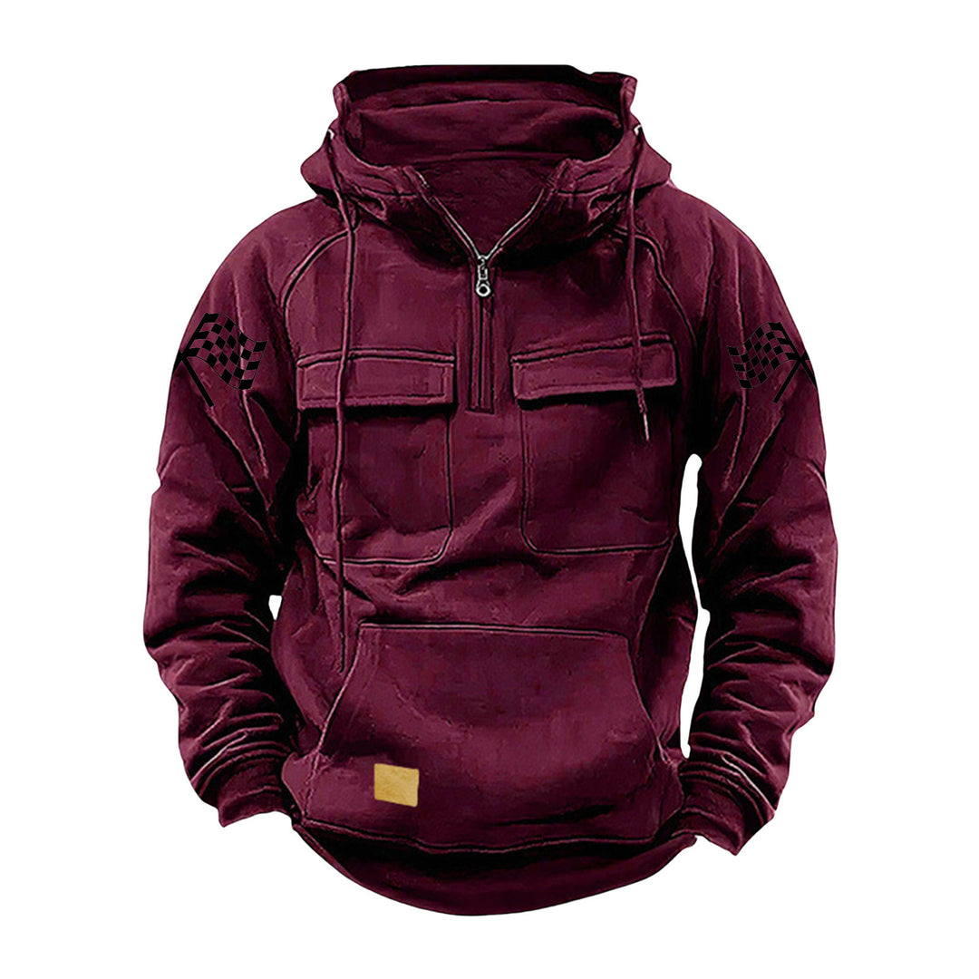Herren nan Kapuzenpullover mit Halbzip, Cargo-Brusttaschen und Kängurutasche EB