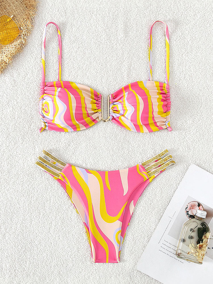 Damen Zweiteiliges Bikini-Set mit modischem Wickeldesign und elastischen Trägern EB
