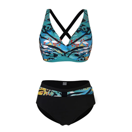 Damen Sportliches Bikini-Set mit trendigem Schnitt und modernem Grafikdesign EB