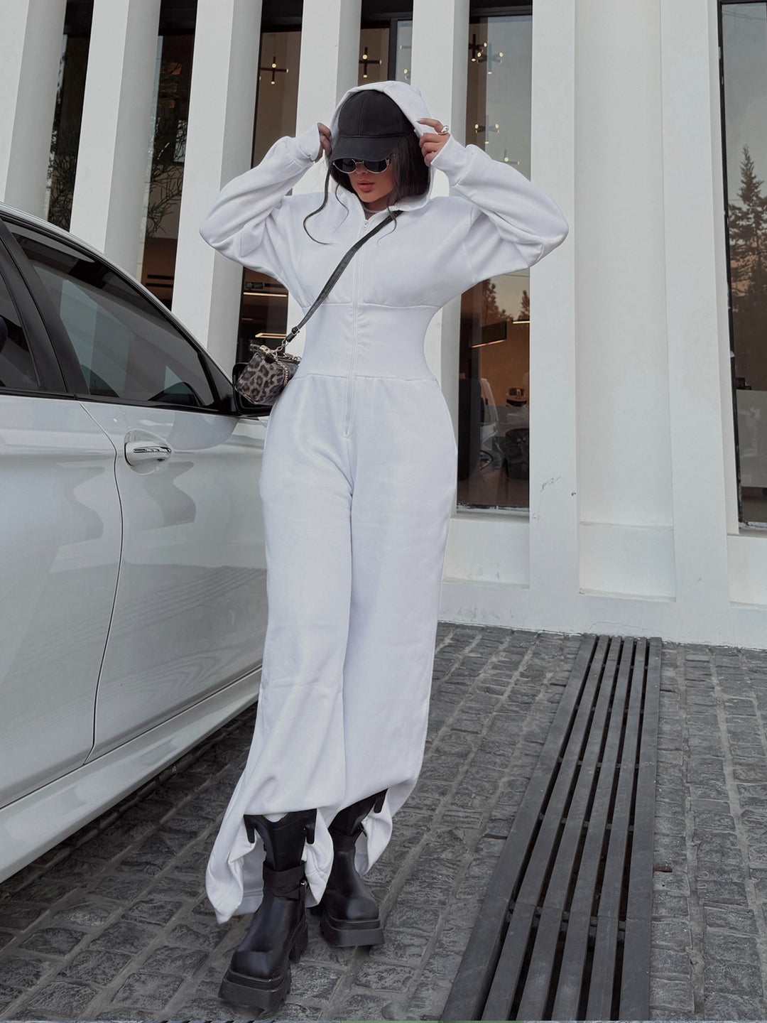 Damen Sportlicher Fleece-Jumpsuit mit hohem Kragen und trendiger Silhouette EB