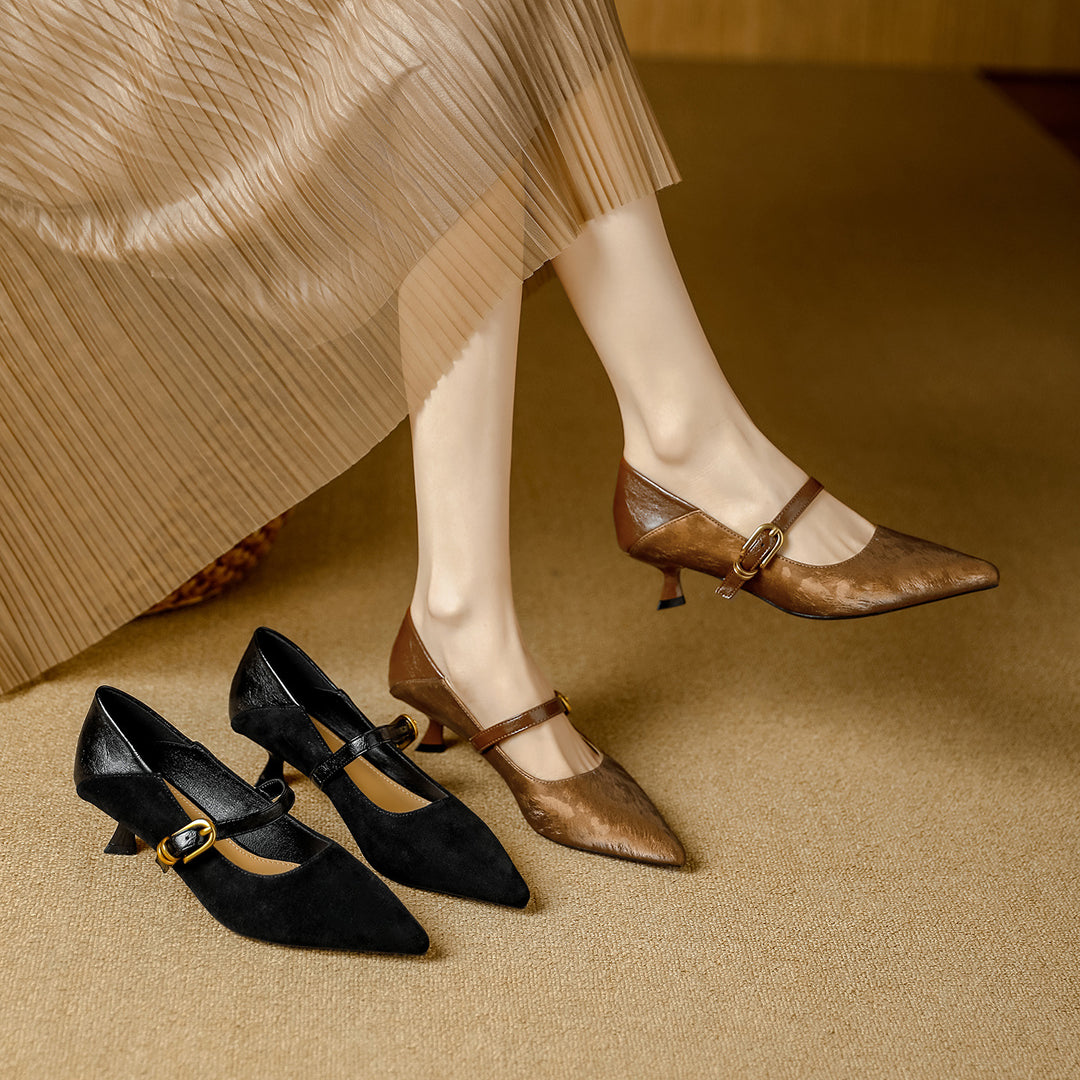 Damen Elegante Mary Jane Pumps mit dekorativem Riemen und niedrigem Absatz EB