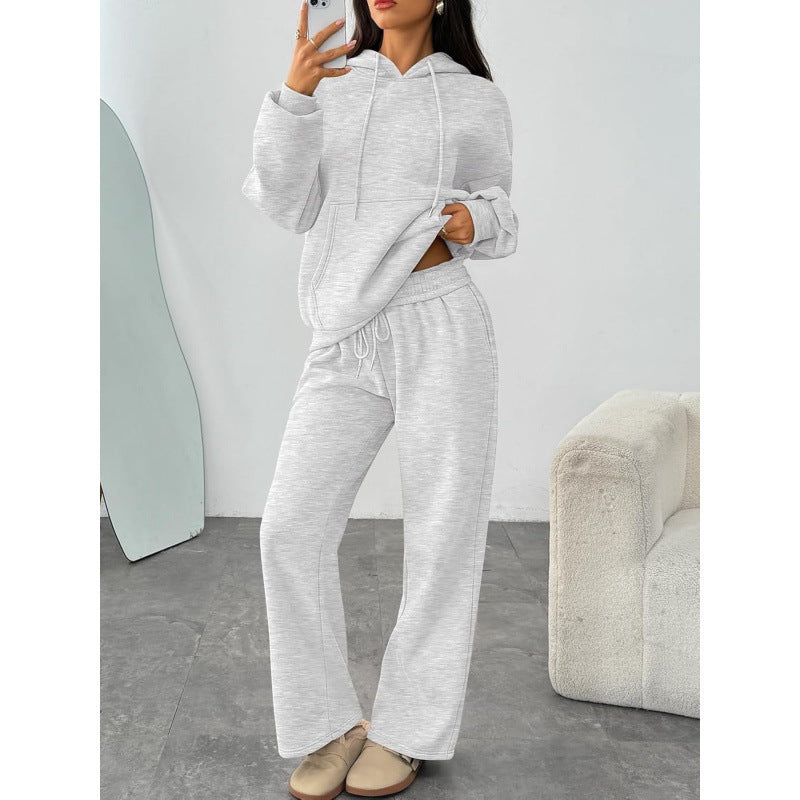 Damen Oversized Hoodie-Set mit Kängurutasche und weiter Palazzohose EB