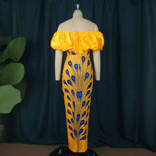 Damen Elegantes Abendkleid mit schulterfreiem Design und voluminösem Rüschensaum EB