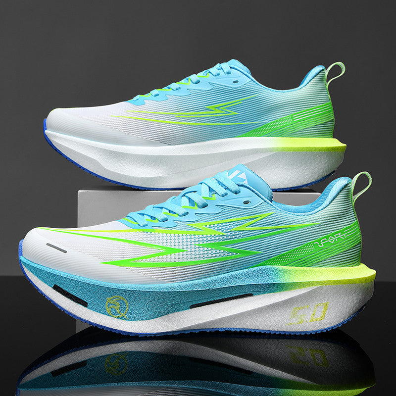 Unisex gedämpfte Race-Plateau-Laufschuhe mit Rocker-Zwischensohle und atmungsaktivem Micro-Mesh EB