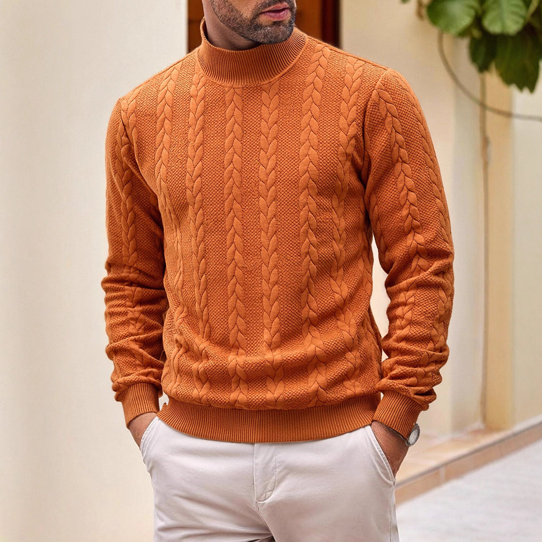 Herren nan grobgestrickter Zopfstrickpullover mit halbem Stehkragen und elastischen Rippbündchen EB