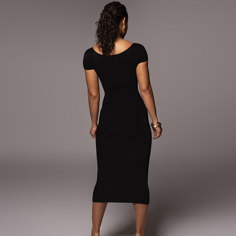 Damen Figurnahes Midi-Kleid mit schulterfreiem Design und eleganten Raffungseffekten EB