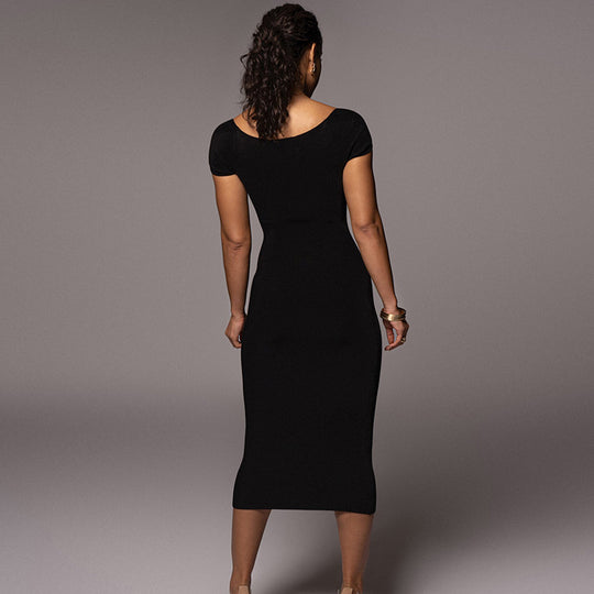 Damen Figurnahes Midi-Kleid mit schulterfreiem Design und eleganten Raffungseffekten EB