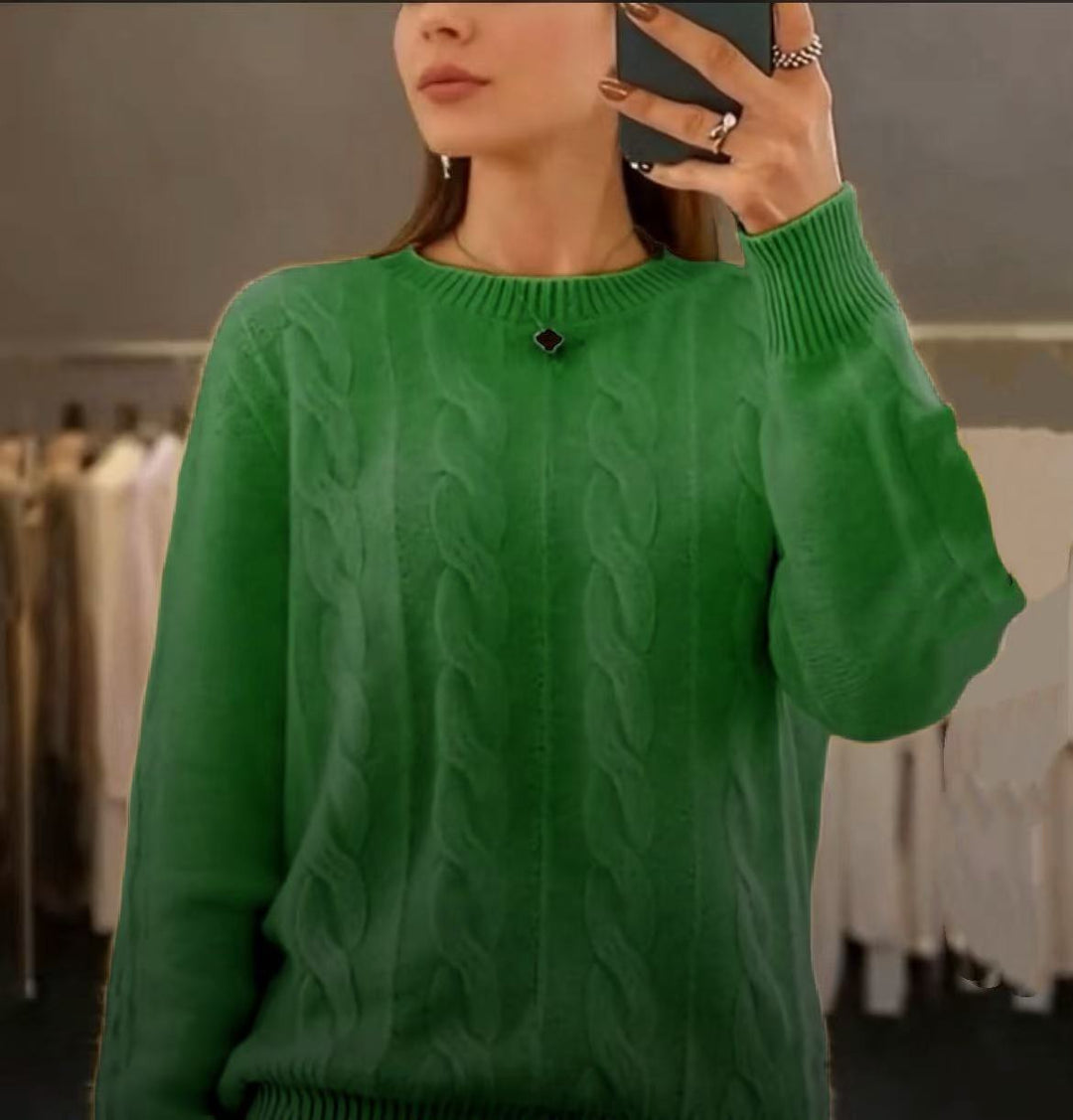 Damen Kuscheliger Zopfmuster-Feinstrickpullover mit legerer Passform EB