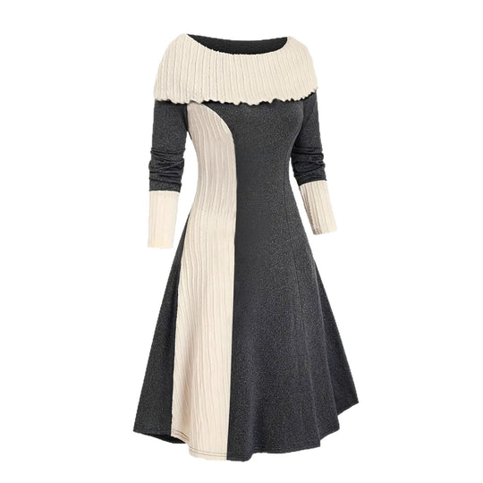 Damen Kleid mit asymmetrischem Schnitt und strukturiertem Kragen EB