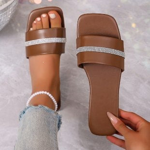 Damen modische Slides mit glitzerndem Riemen EB