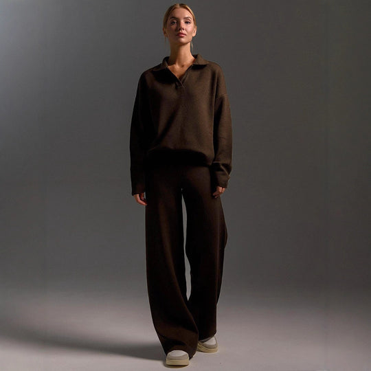 Damen Lässiges Poloshirt undweite Leggings Set EB