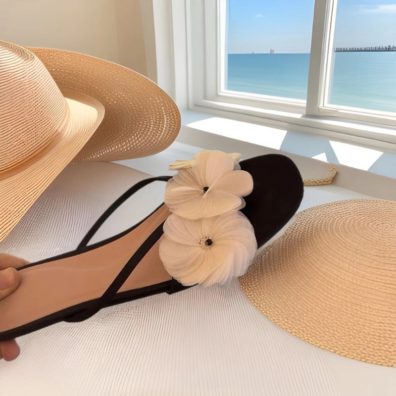 Damen Elegante und florale Zehensteg-Sandalen mit modischem Riemendesign EB