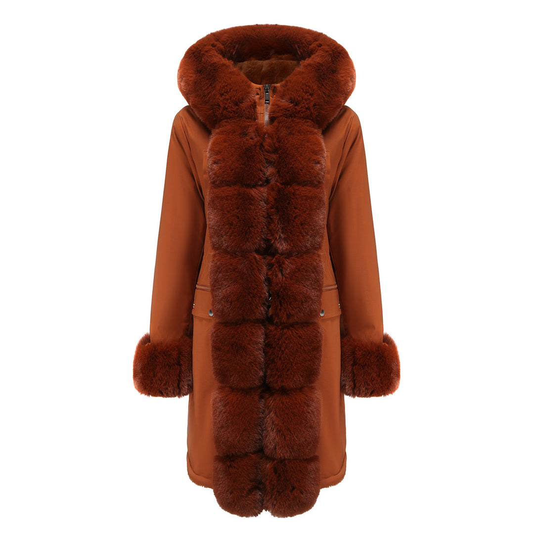 Damen elegante Parkajacke mit luxuriösem Kunstfellbesatz EB