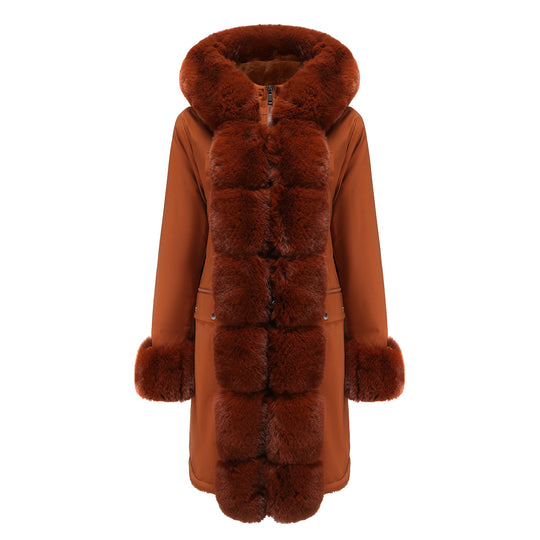 Damen elegante Parkajacke mit luxuriösem Kunstfellbesatz EB