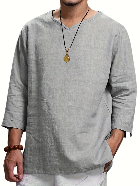 Herren Lässiges Langarmshirt mit V-Ausschnitt und praktischen Seitentaschen EB