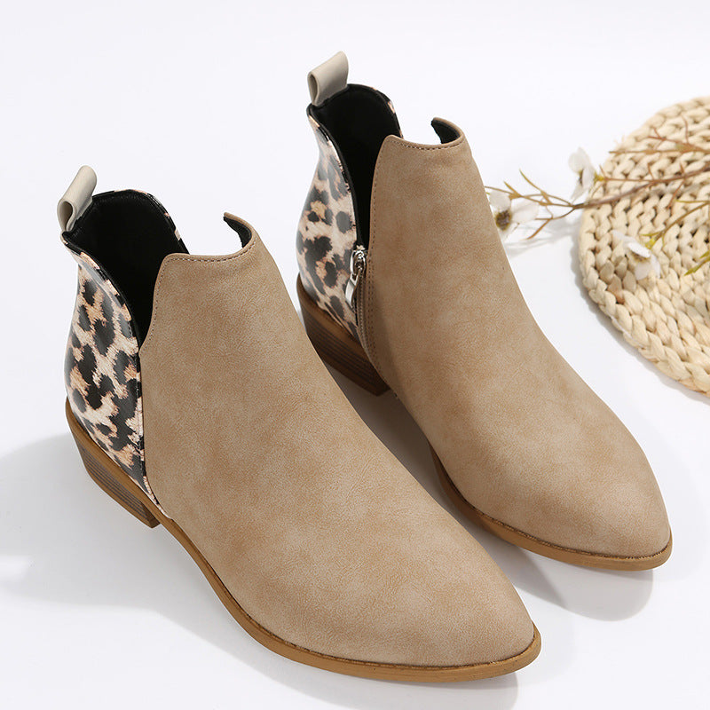 Damen elegante Ankle Boots mit modischem Leopardenmuster EB