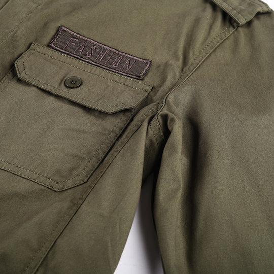 Herren nan militärisches Langarmhemd mit gestickten Abzeichen und Brusttaschen EB