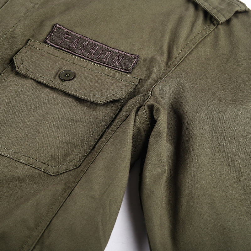 Herren  militärisches Langarmhemd mit gestickten Abzeichen und Brusttaschen EB