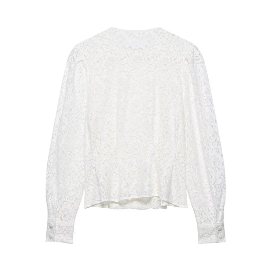 Damen Spitzenbluse mit dekorativen Knöpfen und eleganter Passform EB