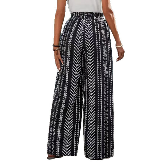 Damen breite Palazzohose mit elastischem Bund und modischem Muster EB