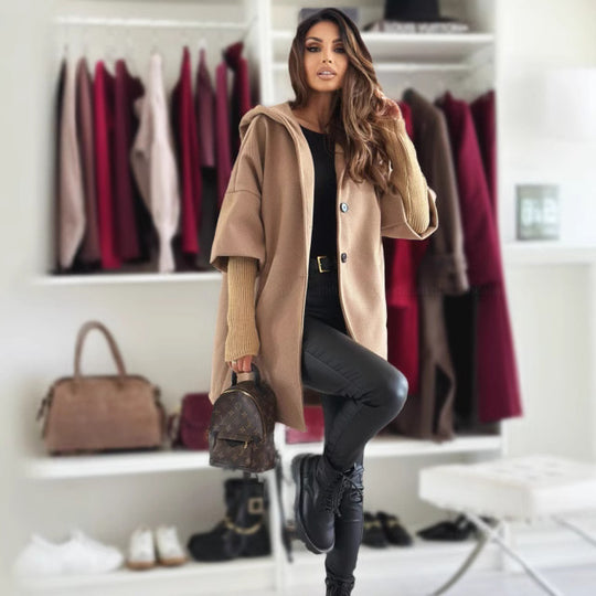 Damen elegante und lässige Kapuzenjacke aus hochwertigem Strickmaterial EB