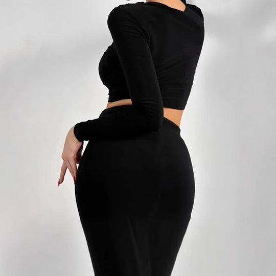 Damen Elegantes Wickelkleid mit langen Ärmeln und figurbetontem Schnitt EB