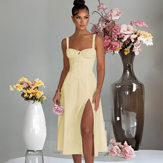 Damen elegante A-Linien Kleid mit charmanten Rüschendetails EB