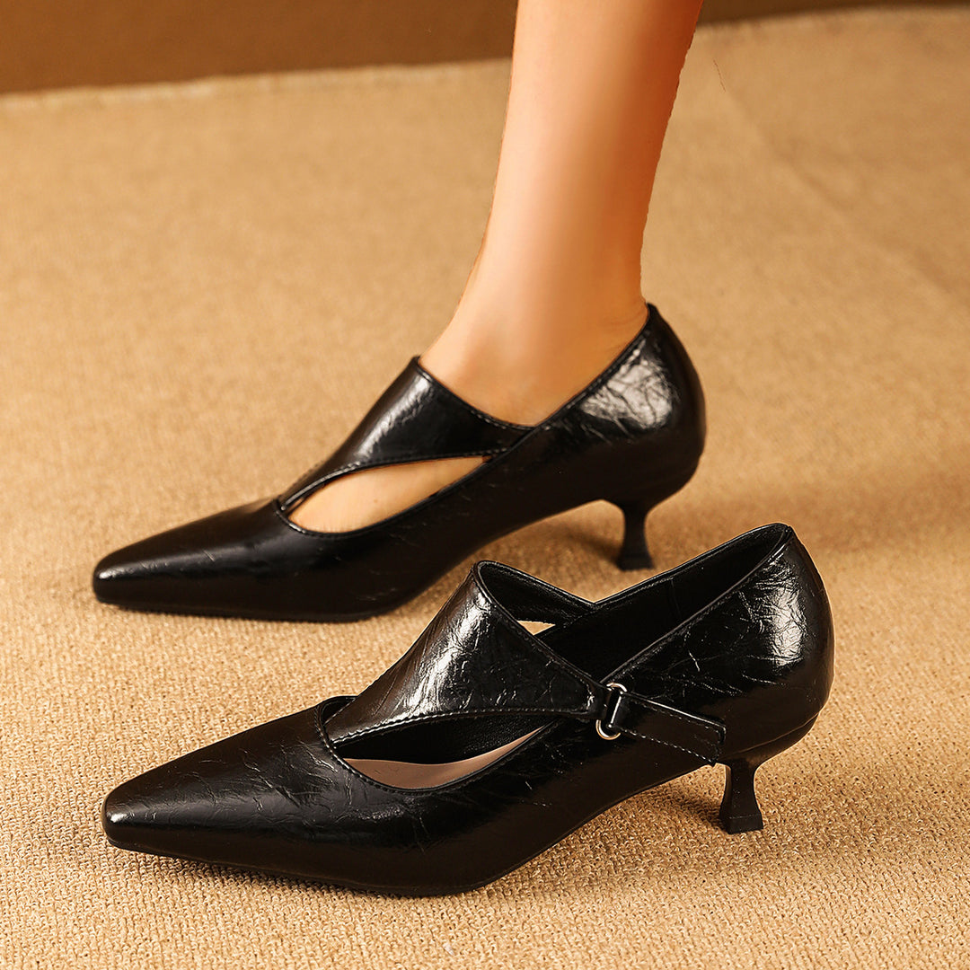 Damen elegante Peeptoe-Ballerinas mit modischem Riemen und komfortablem Absatz EB