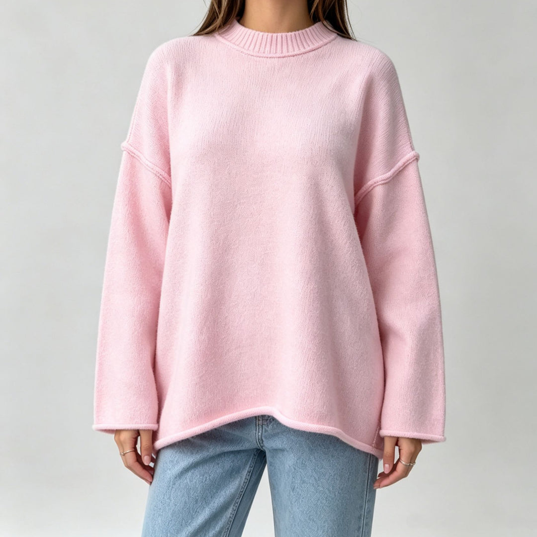 Damen Oversize-Boxy-Pullover mit kurzem Stehkragen und dekorativer Kantennaht EB