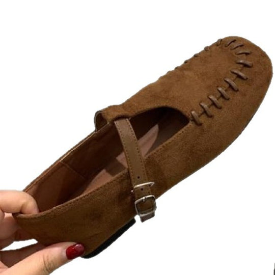 Damen Mokassins mit dekorativen Stichen und verstellbarem Riemchen EB