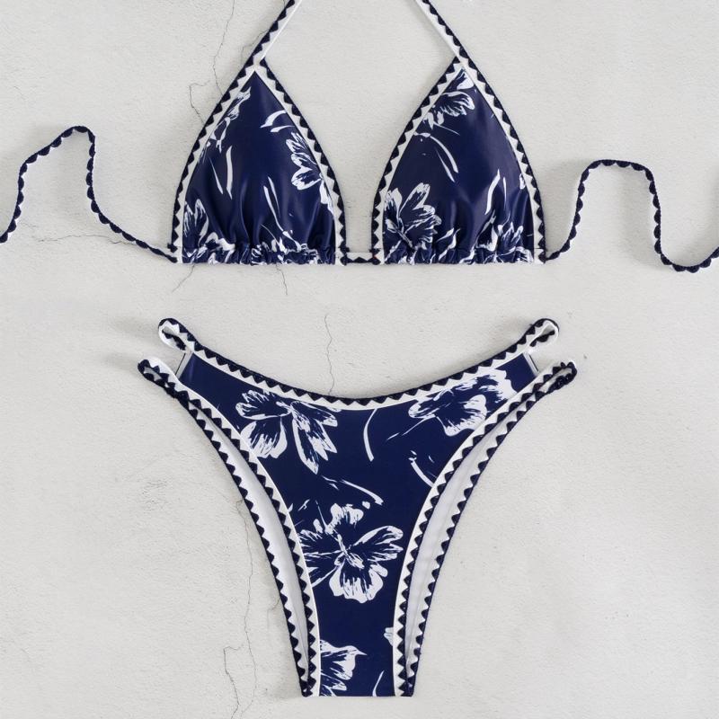 Damen Triangel-Bikini mit floralem Design und verstellbaren Trägern EB