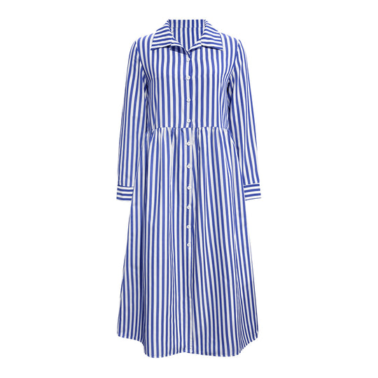 Damen Hemdblusenkleid mit vertikalem Streifenmuster und eleganter Knopfleiste EB