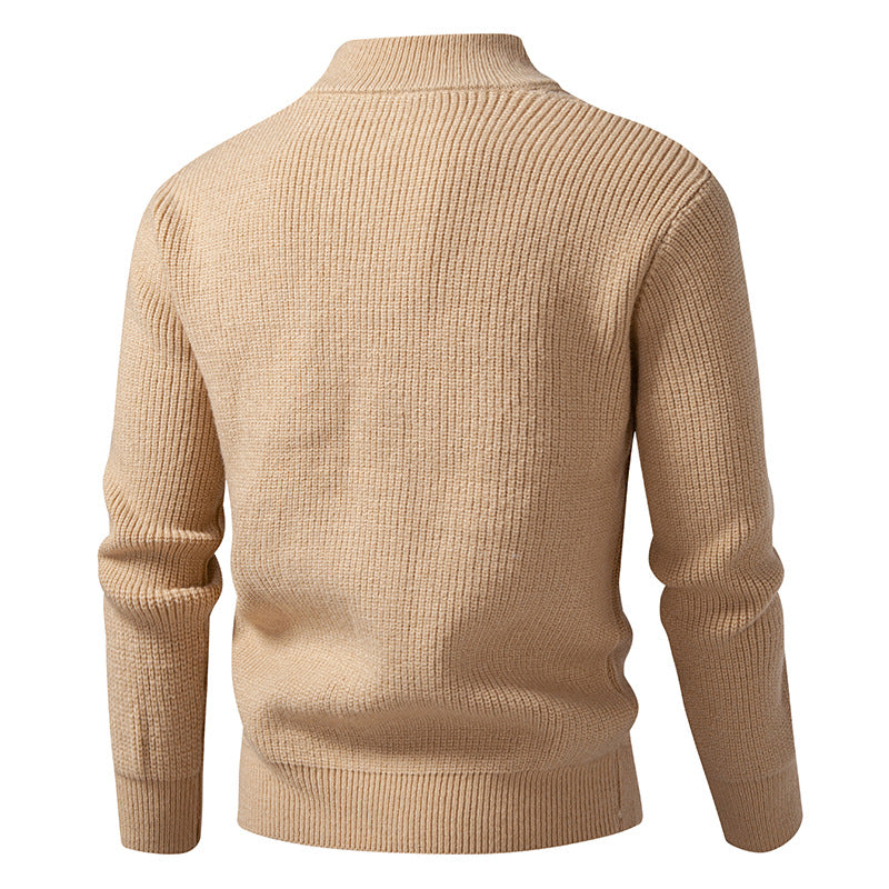 Herren nan Zip-Strickjacke mit dekorativem Zopfmuster, Stehkragen und elastischen Bündchen EB
