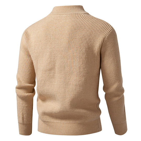 Herren nan Zip-Strickjacke mit dekorativem Zopfmuster, Stehkragen und elastischen Bündchen EB