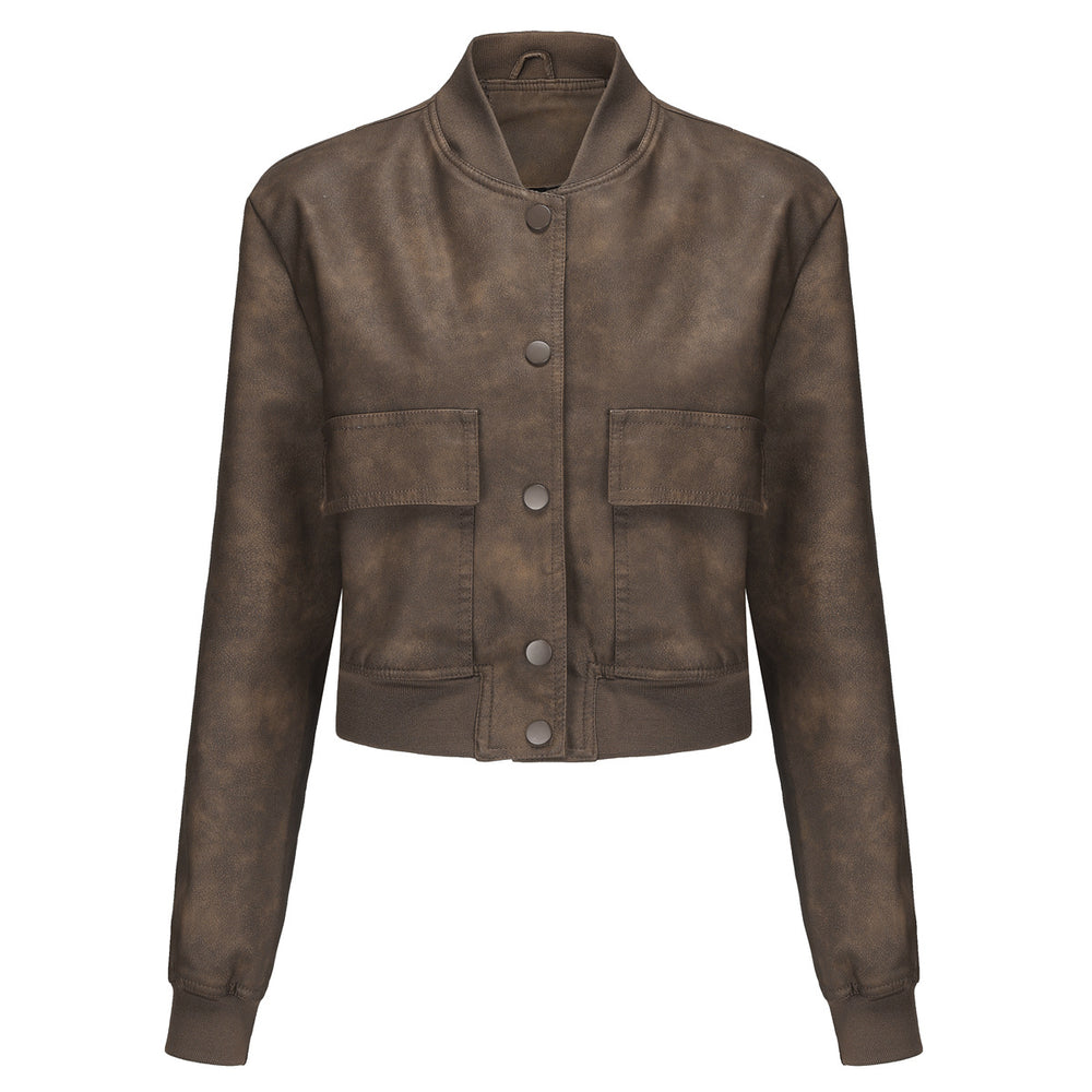 Damen Kunstleder Bomberjacke mit praktischen Taschen und elastischen Bündchen EB