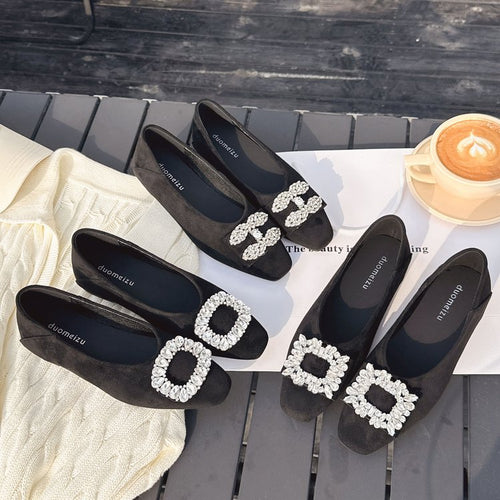 Damen elegante Ballerinas mit funkelnden Strass-Applikationen EB