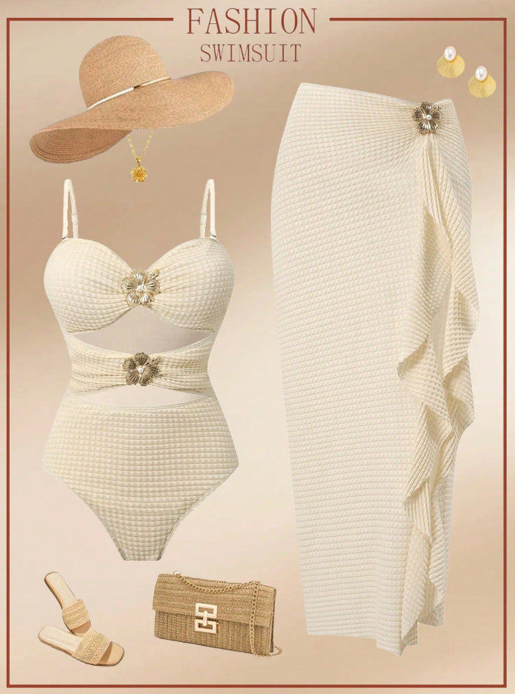 Damen Eleganter Einteiler Badeanzug mit modischem Rock EB