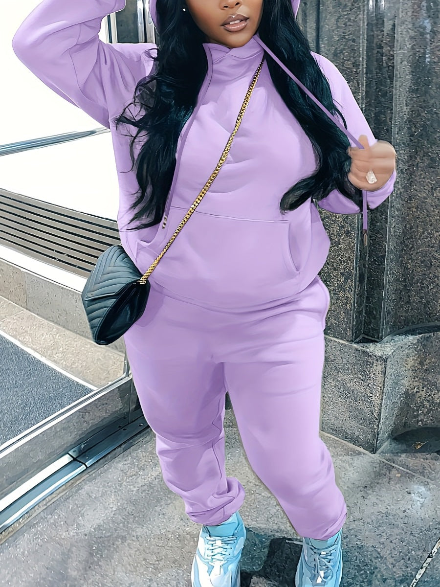 Damen nan kuscheliges Hoodie‑und Jogginghose Set mit hohem Kragen, Kängurutasche und tailliertem Bund EB