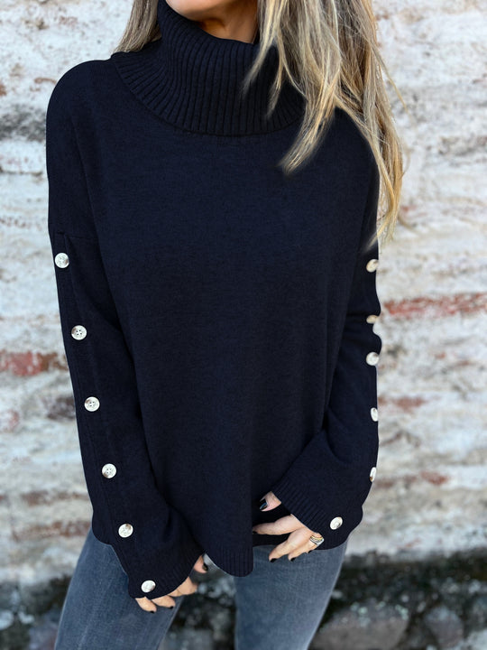 Damen weicher Rollkragenpullover mit modischen Knopfdetails EB