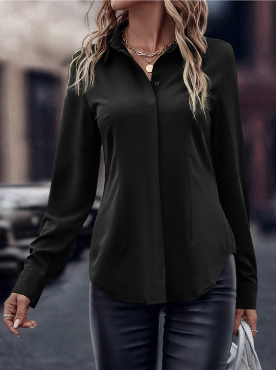 Damen elegante Satinbluse mit klassischem Kragen und zeitlosem Schnitt EB