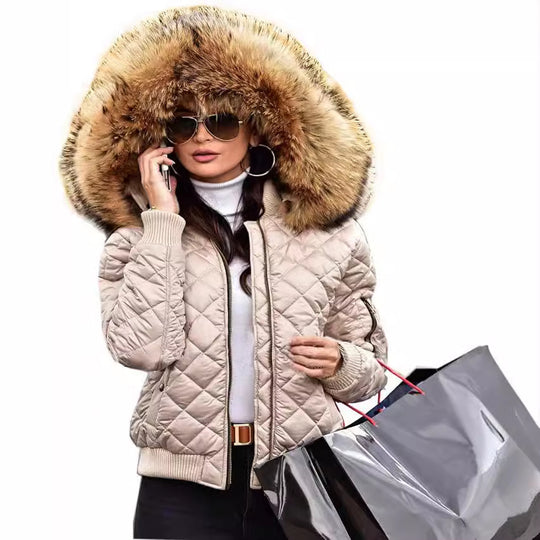 Damen Urbaner Steppjacke mit Weichem Kunstfellkragen EB
